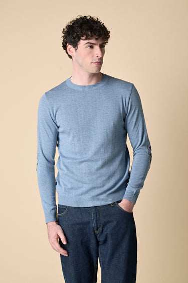 Jeans Sweater with Embroidered Fabric Patches V2