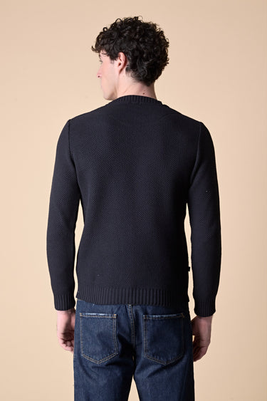 Maglioncino Occhio di Pernice Blu con taschino ricamato in tessuto V2