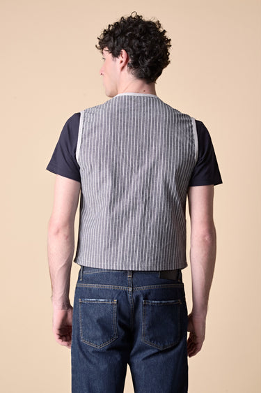 Premium Pearl Grey Single Breasted Vest with Embroidered Pocket and V2 Fabric Back