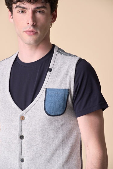 Premium Pearl Grey Single Breasted Vest with Embroidered Pocket and V2 Fabric Back