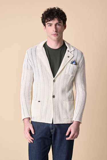 Giacca Monopetto Punto Crochet Panna con pochette in tessuto V2