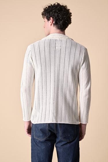 Giacca Monopetto Punto Crochet Panna con pochette in tessuto V2