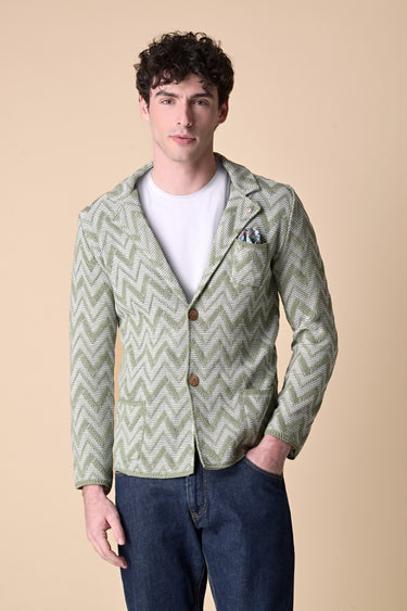 Single-breasted Zig Zag Pesto Two-tone Jacket with V2 Fabric Pocket Square
