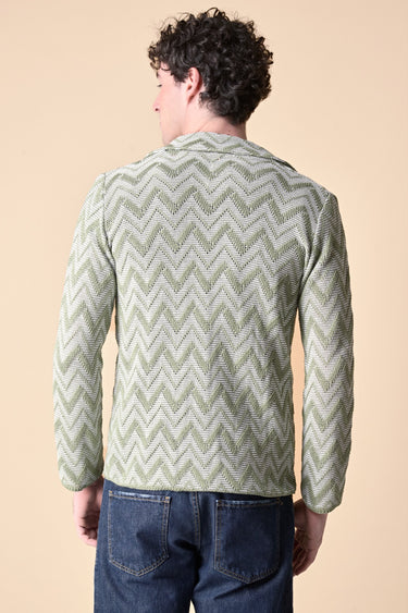 Single-breasted Zig Zag Pesto Two-tone Jacket with V2 Fabric Pocket Square
