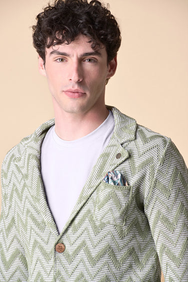 Single-breasted Zig Zag Pesto Two-tone Jacket with V2 Fabric Pocket Square