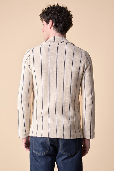 Sand striped single-breasted jacket with V2 fabric pocket square
