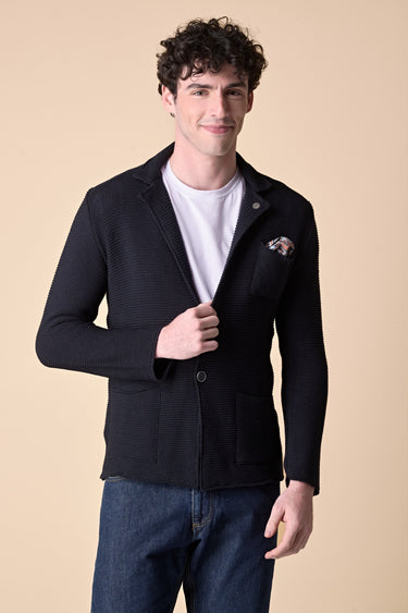Giacca Monopetto Links Blu con pochette e interno collo in tessuto V2