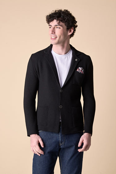 Giacca Monopetto Links Nero con pochette e interno collo in tessuto V2
