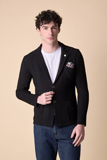 Giacca Monopetto Links Nero con pochette e interno collo in tessuto V2