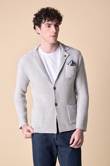 Giacca Monopetto Links Grigio Perla con pochette e interno collo in tessuto V2
