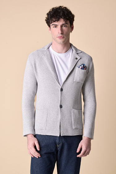 Giacca Monopetto Links Grigio Perla con pochette e interno collo in tessuto V2