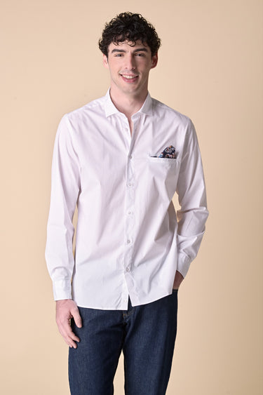 White Shirt with Pocket Square and Fabric Details V2