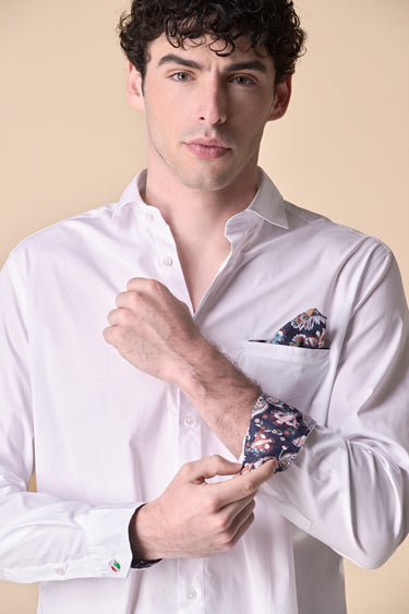 White Shirt with Pocket Square and Fabric Details V2