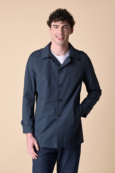 Trench coat in blue technical fabric