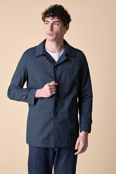 Trench coat in blue technical fabric