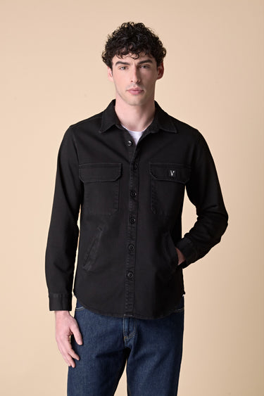 Old Black Dyed Saharan Jacket with Samurai Print Patch on the Back