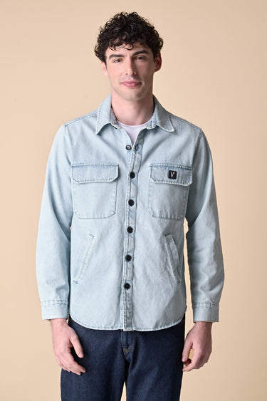 Marble Wash Denim Saharan Jacket with Carp Print Patch on the Back