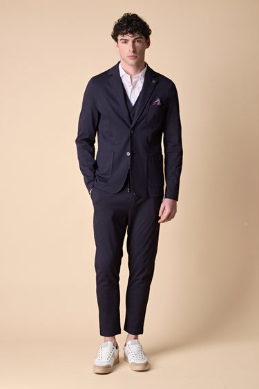 Tailored Vest in Blue Jersey with V2 Fabric Back