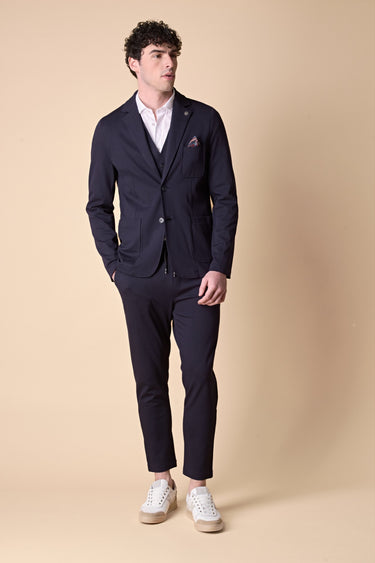 Tailored trousers in blue jersey with elastic waist