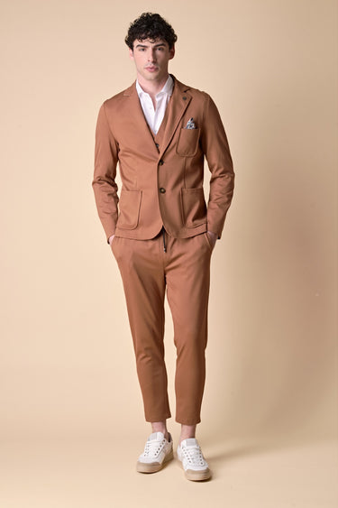 Tailored trousers in tobacco jersey with elastic waist
