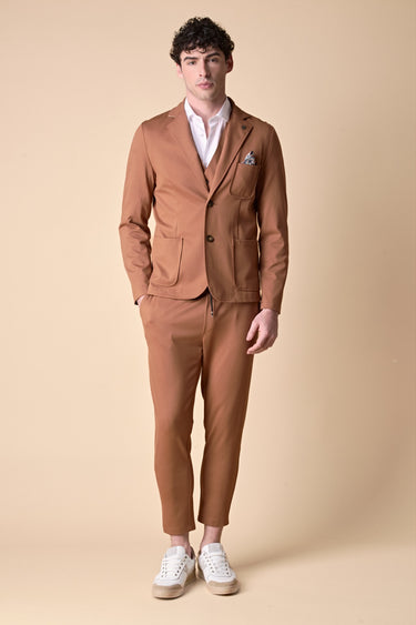 Tailored Tobacco Jersey Jacket with V2 Fabric Pocket Square