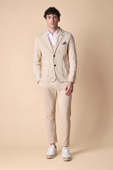Sand Check Jersey Tailored Jacket with V2 Fabric Pocket Square