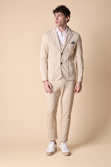 Classic Tailored Trousers in Sand Check Jersey