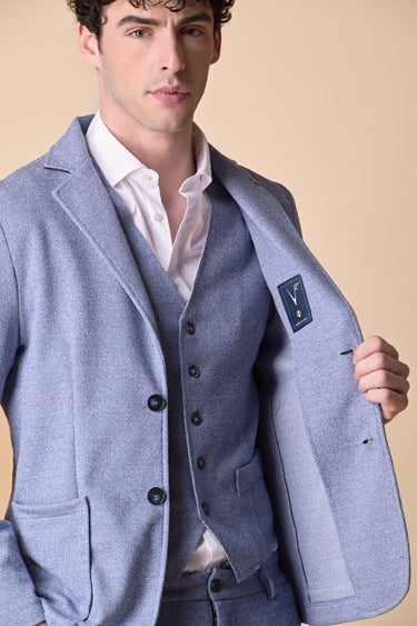 Tailored Vest in Blue Melange Jersey with V2 Fabric Back