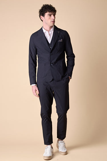 Giacca Sartoriale in tessuto tecnico Jersey Blu con interni e pochette in tessuto V2