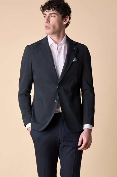 Giacca Monopetto alta sartoria Blu con interni e pochette in tessuto V2