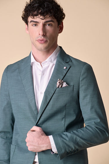 Giacca Monopetto alta sartoria Fiammata Verde con interni e pochette in tessuto V2