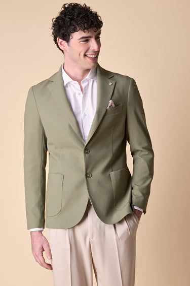 Giacca Monopetto alta sartoria 3D Pesto con interni e pochette in tessuto V2