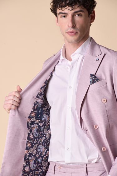 Giacca Doppiopetto alta sartoria Fiammata Rosa Cipria con interni e pochette in tessuto V2