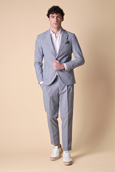Pantalone alta sartoria Gessato Blu con doppia Pence