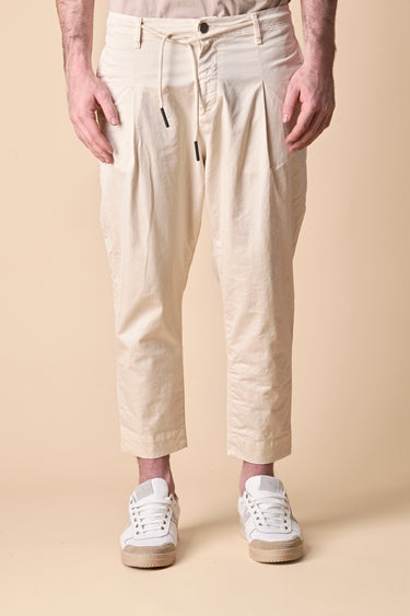 LISBON - Cream stretch cotton chino with darts, front laces and V2 fabric label