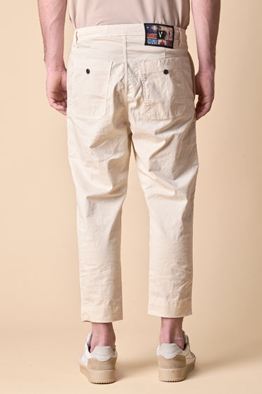 LISBON - Cream stretch cotton chino with darts, front laces and V2 fabric label