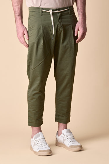 LISBON - Military Green Stretch Cotton Chino with Darts, Front Ties and V2 Fabric Label