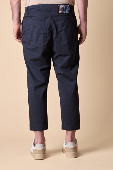 LISBONA - Chino in cotone elasticizzato Blu con pence, laccetti frontali e salpa in tessuto V2