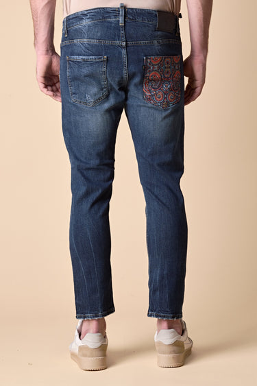 LONDON - Jeans Slim Fit - Blu con doppia Patch frontale e tasca in tessuto V2