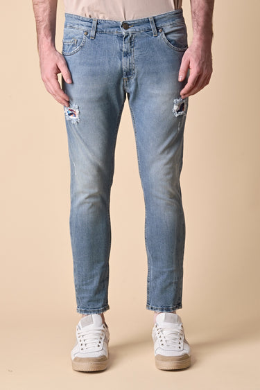LONDON - Jeans Slim Fit - Azzurro con doppia Patch frontale e tasca in tessuto V2