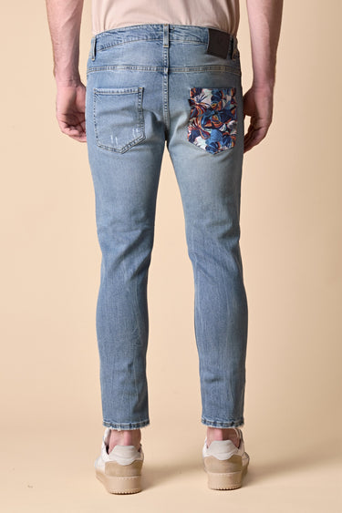LONDON - Jeans Slim Fit - Azzurro con doppia Patch frontale e tasca in tessuto V2