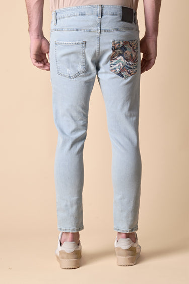 LONDON - Jeans Slim Fit - Lavaggio Marmorizzato con doppia Patch frontale e tasca in tessuto V2