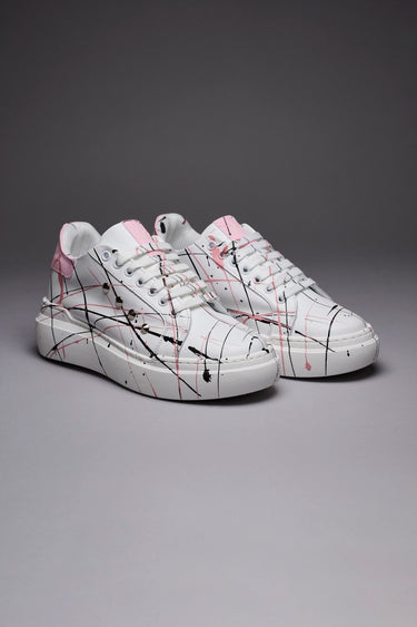VEGA - Pastel Pink Retro High-Top Sneakers with Studs and Paint Splatter