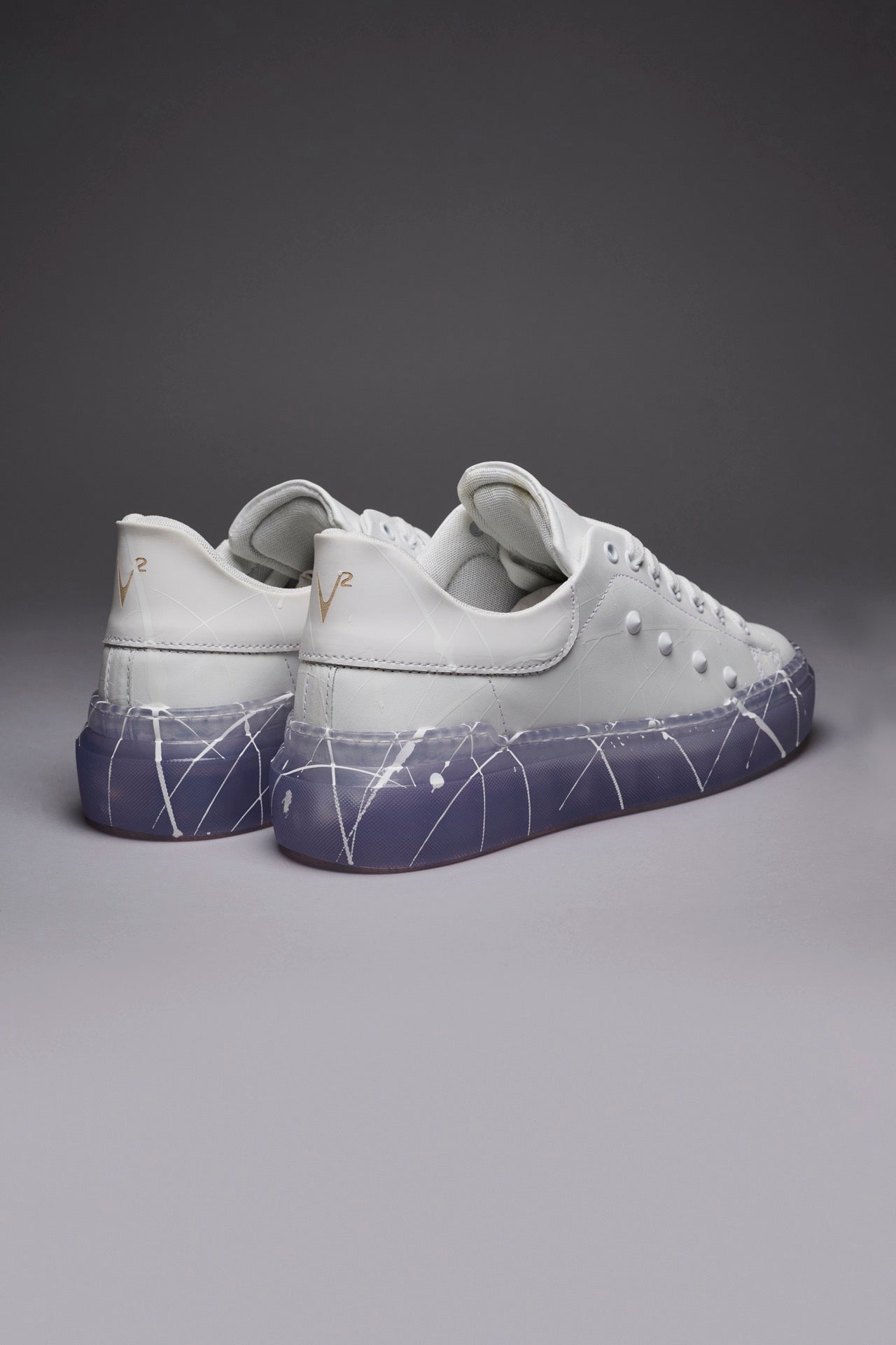 GALAXY - Sneakers a suola alta trasparente retro Bianco con borchie e schizzi di vernice