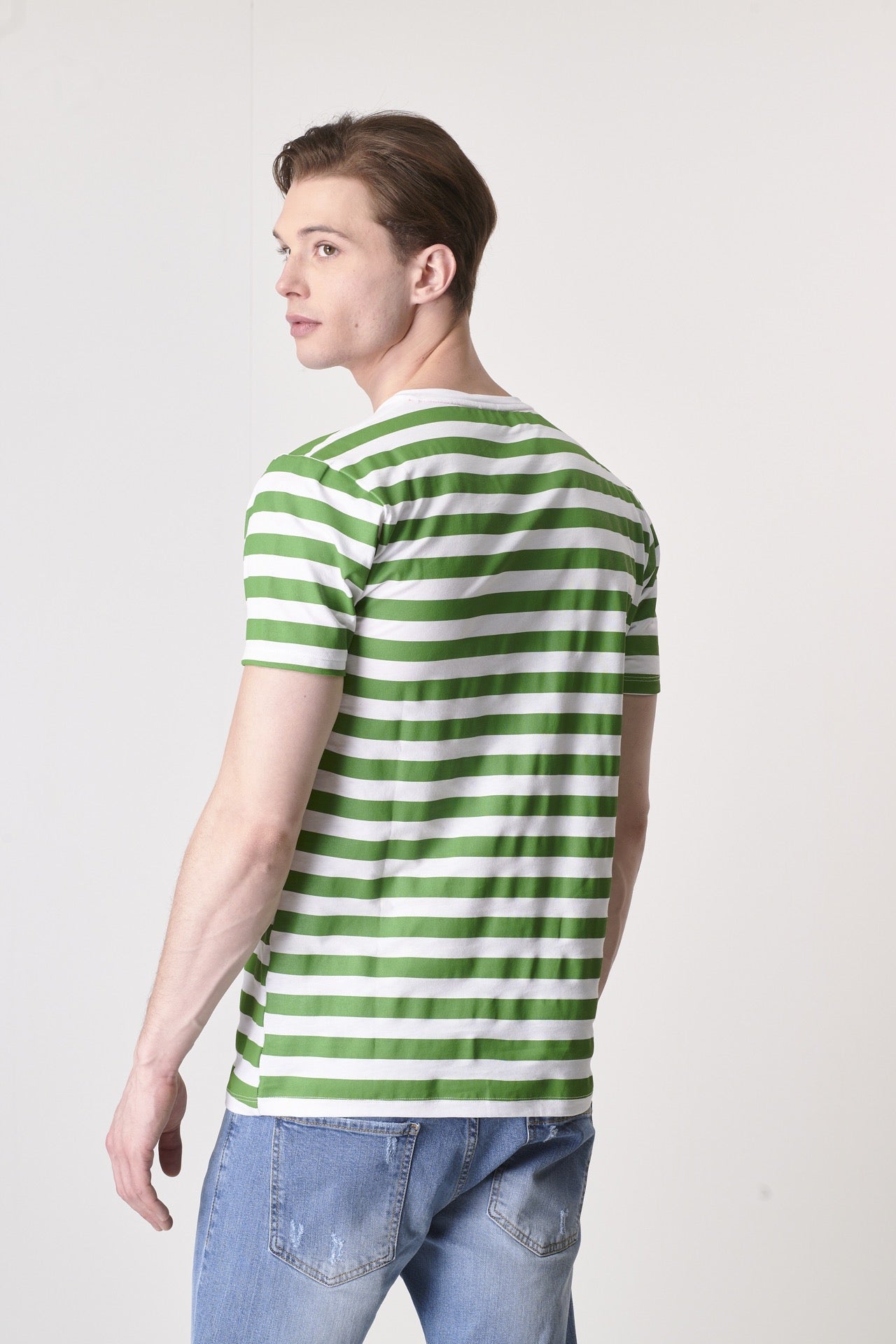 Green striped T-Shirt with Fluo Orange pocket