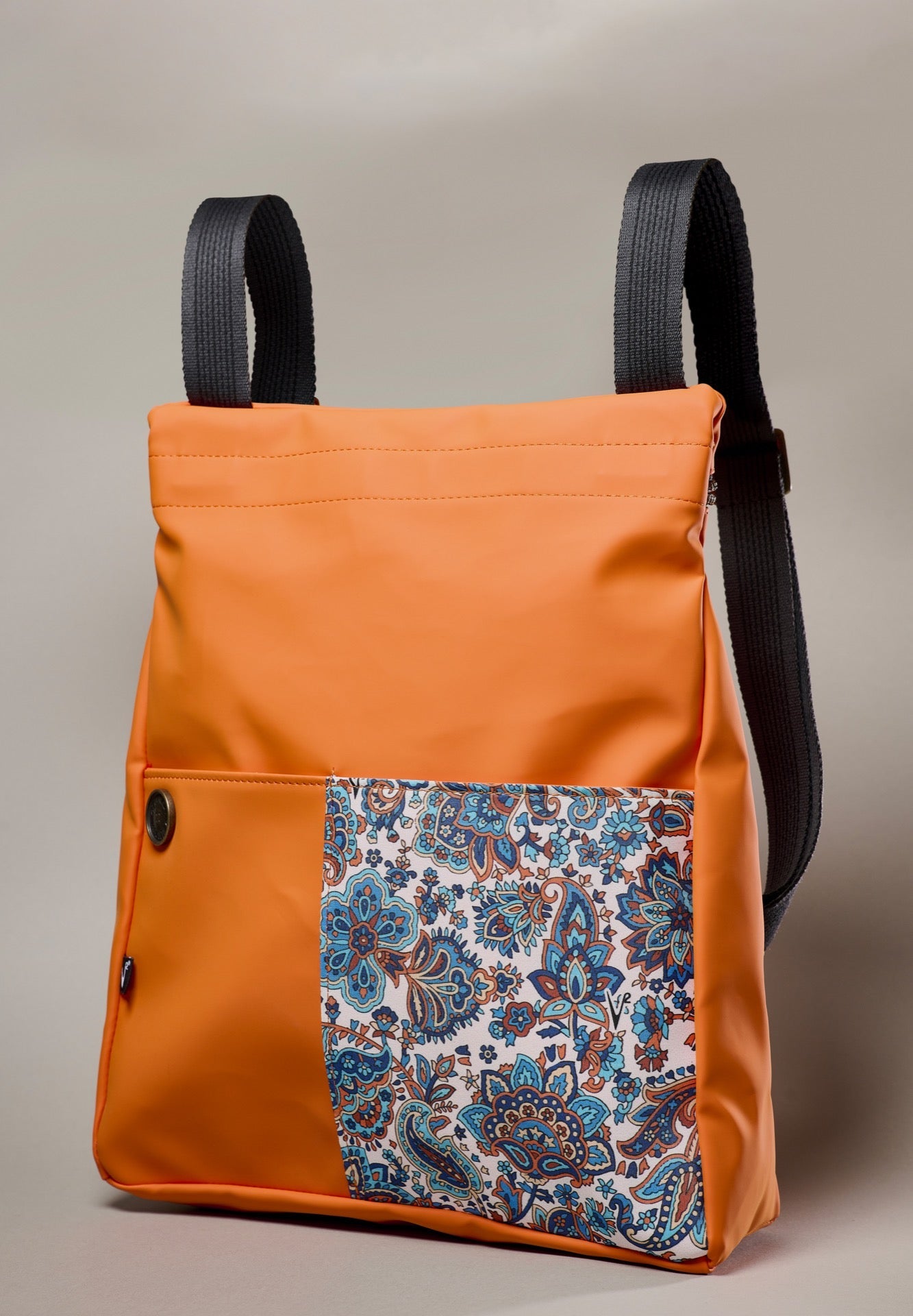 V2 x Mirantico - Zaino Memo Bag Arancione con Tasca in tessuto Cachemire Panna