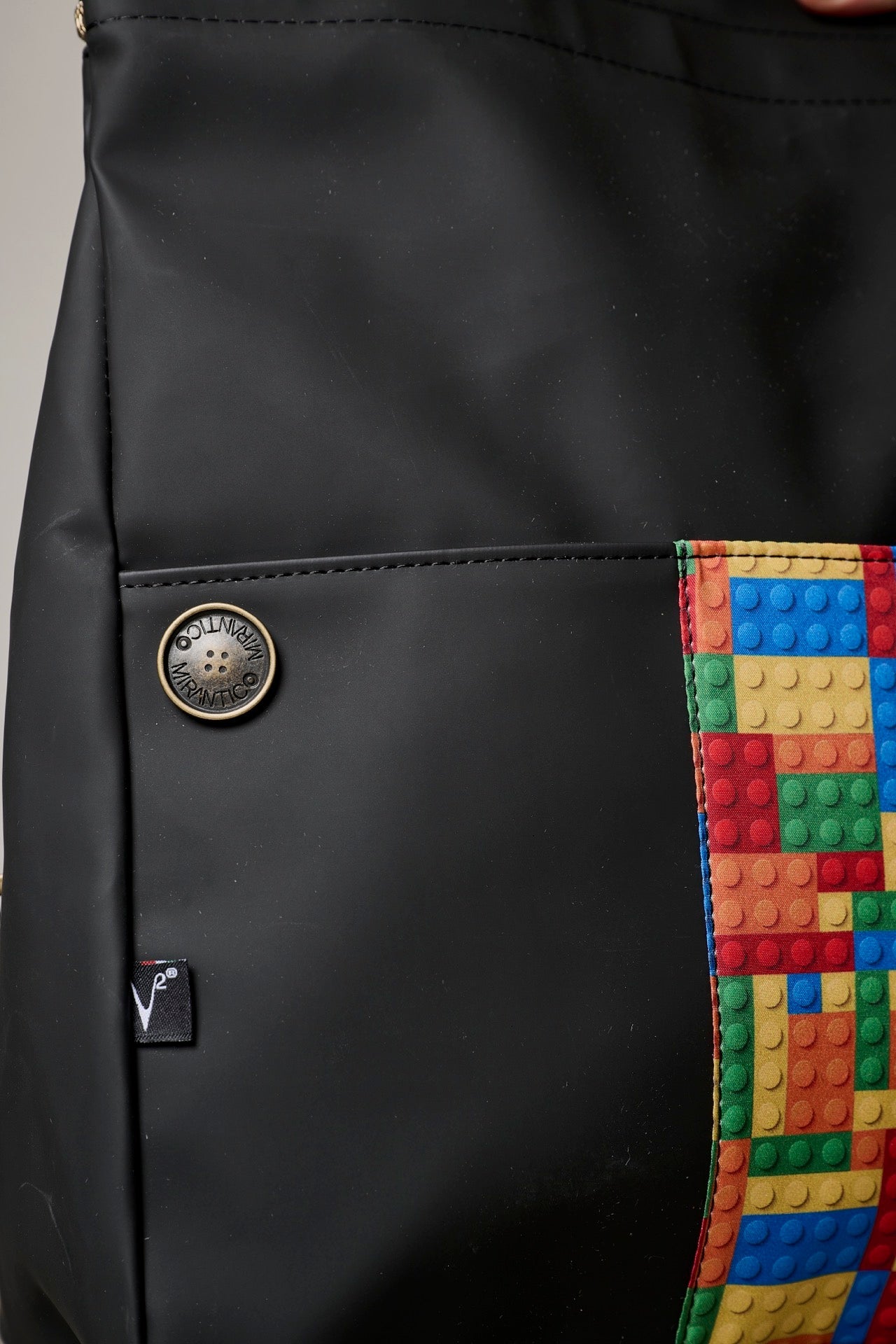 V2 x Mirantico - Black Memo Bag Backpack with Pocket in Bricks fabric