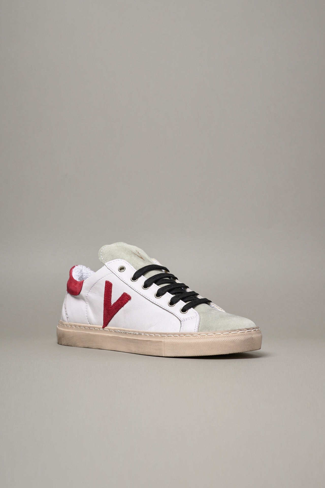 OLYMPIC - White low sole sneakers with Red suede back and insert and Black laces