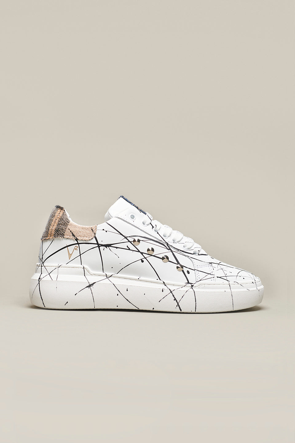 VEGA - Retro high sole sneakers in Scottish Sand fabric with studs and paint splashes