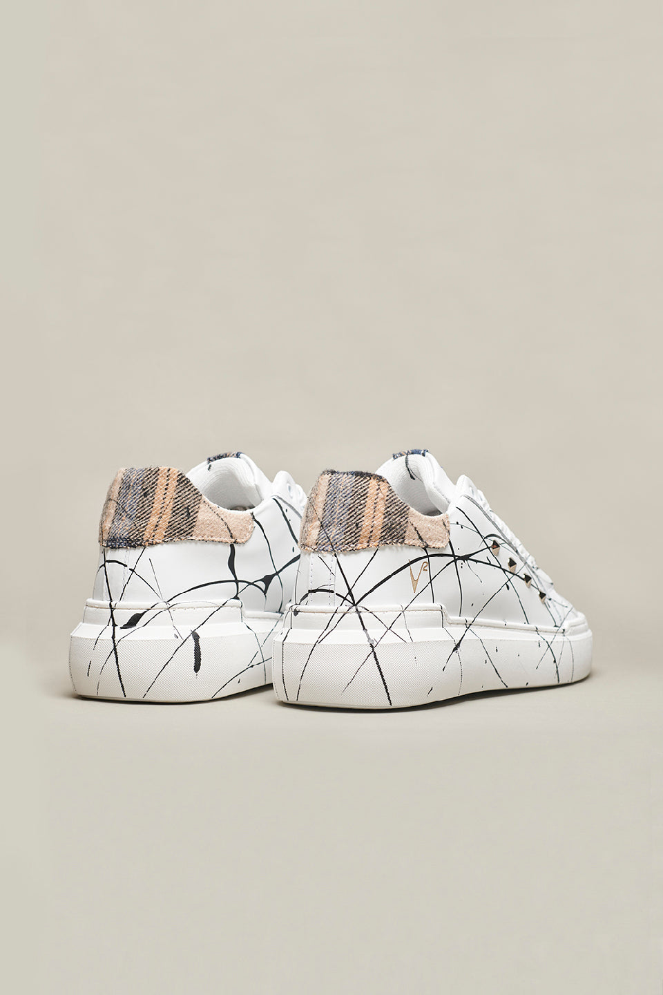 VEGA - Retro high sole sneakers in Scottish Sand fabric with studs and paint splashes